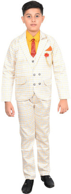 Aashvi garments Boys Festive & Party, Wedding Blazer, Shirt and Trouser Set(Yellow Pack of 1)