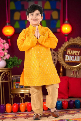 Smuktar garments Baby Boys Casual, Festive & Party, Wedding Kurta and Pyjama Set(Yellow Pack of 1)