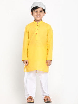 VASTRAMAY Boys Festive & Party Kurta and Pyjama Set(Yellow Pack of 1)