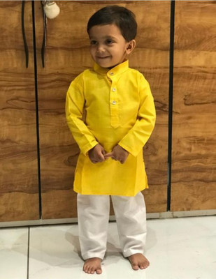 Ganesh Creation GC Boys Festive & Party Kurta and Pyjama Set(Yellow Pack of 1)