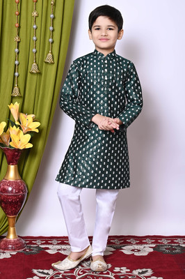 NFC CREATION Boys Festive & Party, Wedding Kurta and Pyjama Set(Dark Green Pack of 1)