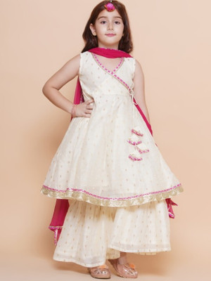 Heni fashion Girls Festive & Party Kurta and Sharara Set(White Pack of 3)
