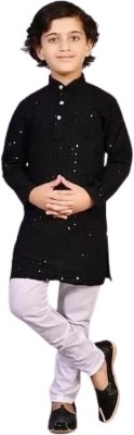 Qtsy Boys Festive & Party, Wedding Kurta and Pyjama Set(Black Pack of 1)