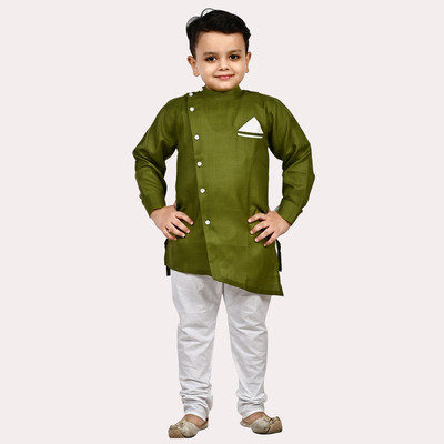 Superminis Boys Festive & Party Kurta and Pyjama Set(Green Pack of 1)