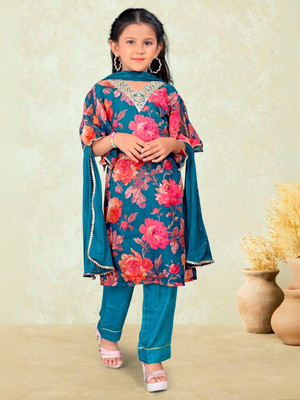 NAVLIK Girls Festive & Party Kurta and Pyjama Set(Multicolor Pack of 1)