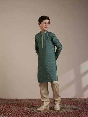 MANYAVAR Boys Festive & Party Kurta and Pyjama Set(Green Pack of 1)