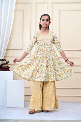 B.Tech Girls Festive & Party Kurta and Sharara Set(Yellow Pack of 1)