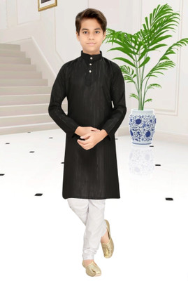 VALAKI Boys Festive & Party, Wedding Kurta and Pyjama Set(Black Pack of 1)