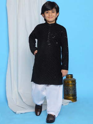 AJ Dezines Boys Wedding Kurta and Pyjama Set(Black Pack of 1)