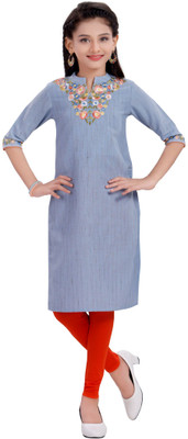 Mastarang Girls Casual Kurti and Legging Set(Blue Pack of 1)