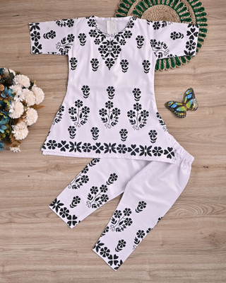 GalaxyXZ Baby Girls Festive & Party Kurta and Pyjama Set(White Pack of 1)