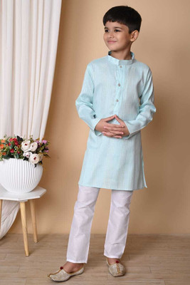 PARROT COLLECTION Baby Boys Casual Kurta and Pyjama Set(Blue Pack of 1)