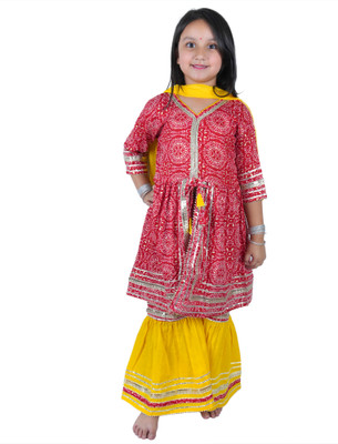 Pinkblueindia Baby Girls Festive & Party Kurta and Sharara Set(Red Pack of 1)