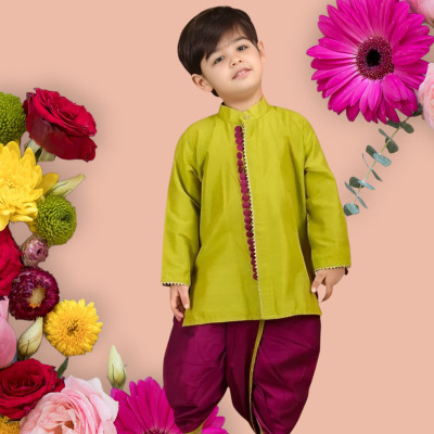 Deepti Baby Boys Festive & Party Kurta and Dhoti Pant Set(Green Pack of 2)