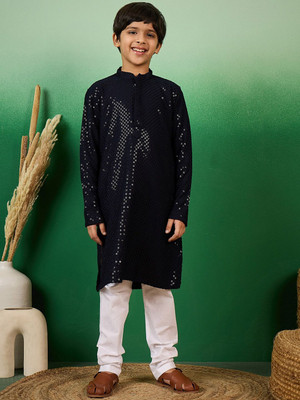 Sangria Boys Festive & Party Kurta and Churidar Set(Blue Pack of 1)