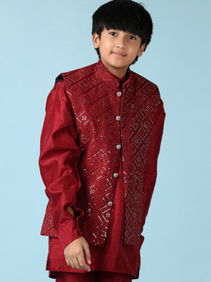 V-MART Boys Casual Kurta and Pyjama Set(Maroon Pack of 1)