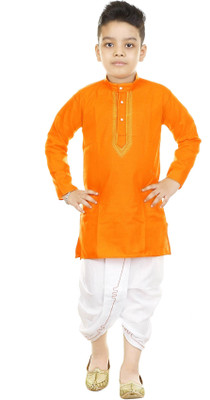 FG FASHION Boys Festive & Party, Wedding, Casual Kurta and Dhoti Pant Set(Orange Pack of 1)