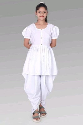 VISHWA FASHION Girls Festive & Party Dhoti & Kurta Set(White Pack of 1)