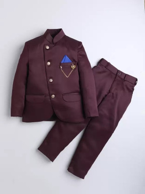 Elite Emporium Apparel Boys Festive & Party Shirt, Waistcoat and Pant Set(Maroon Pack of 1)