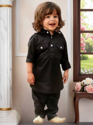 ANGEL PROPRIETOR Baby Boys Casual Kurta and Pyjama Set(Black Pack of 1)