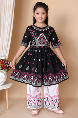 Jbegam Girls Casual Kurta and Palazzo Set(Blue Pack of 1)