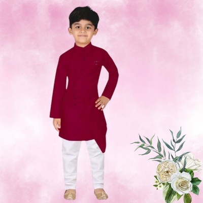 VDC CREATIONS Baby Boys Festive & Party Kurta and Pyjama Set(Maroon Pack of 1)