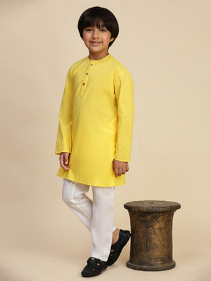 SKAVIJ Boys Festive & Party Kurta and Pyjama Set(Gold Pack of 1)