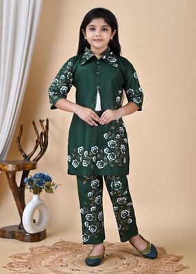 DRESSESDREAM Girls Casual Kurta and Pyjama Set(Green Pack of 1)