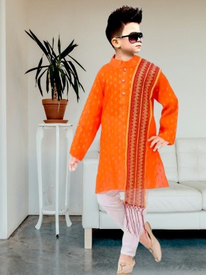 FMSE Baby Boys Festive & Party Sherwani and Churidar Set(Orange Pack of 1)