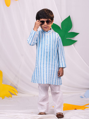 VASTRAMAY Boys Casual Kurta and Pyjama Set(Blue Pack of 2)