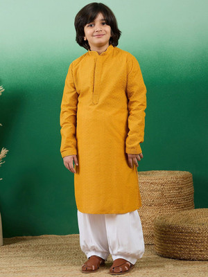 Sangria Boys Festive & Party Kurta and Patiala Set(Yellow Pack of 1)