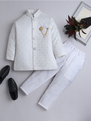 AHHAAAA Boys Festive & Party Sherwani and Churidar Set(White Pack of 1)