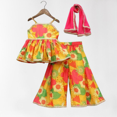 RUBEE FEB Girls Festive & Party Kurta and Palazzo Set(Multicolor Pack of 1)