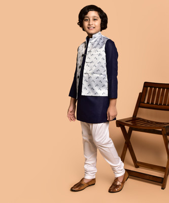 PRINTINIDA Baby Boys Casual Kurta and Pyjama Set(Dark Blue Pack of 1)