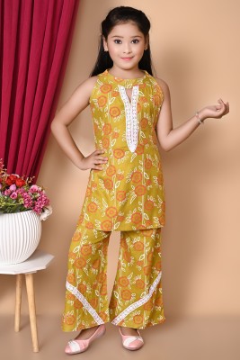 Luminisso Girls Festive & Party Kurta and Palazzo Set(Yellow Pack of 1)