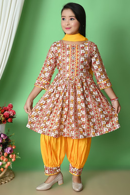 INGEEL CREATION Girls Festive & Party Kurta, Pyjama & Dupatta Set(Yellow Pack of 1)