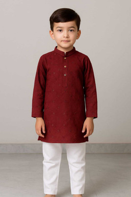 SH.KBH Boys Festive & Party Kurta and Pyjama Set(Maroon Pack of 1)