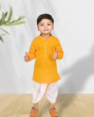 GARMENTSMM Boys Festive & Party Kurta and Dhoti Pant Set(Yellow Pack of 1)