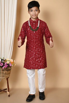 Bright Garments Dresses Boys Festive & Party Kurta and Pyjama Set(Red Pack of 1)