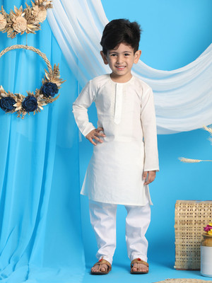 VASTRAMAY Boys Festive & Party Kurta and Pyjama Set(White Pack of 1)
