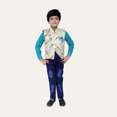 Prabhuratan Boys Festive & Party, Wedding Shirt, Waistcoat and Pant Set(Multicolor Pack of 1)