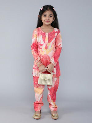 HERVALLY Girls Casual Kurta and Pyjama Set(Pink Pack of 1)