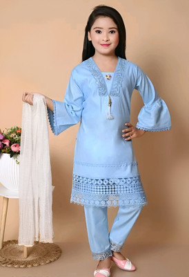 OXTEE ENTERPRISE Girls Festive & Party Kurta, Pyjama & Dupatta Set(Green Pack of 1)