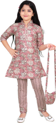 garmentsifsa Girls Casual Kurta and Pyjama Set(Pink Pack of 1)