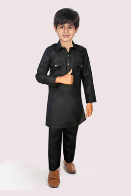 Vanraj Boys Casual Kurta and Pyjama Set(Dark Blue Pack of 1)