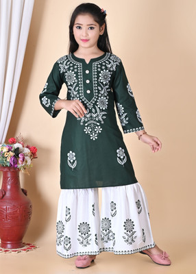 ZAYA Girls Casual Kurta and Palazzo Set(Dark Green Pack of 1)
