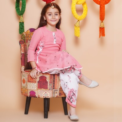 Arshia Fashions Girls Festive & Party Kurta and Dhoti Pant Set(Pink Pack of 1)