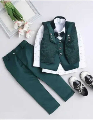 Adinathcreation Boys Festive & Party Shirt, Waistcoat and Pant Set(Green Pack of 1)