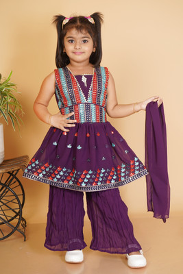 jl fashion Girls Festive & Party Kurta and Dupatta Set(Purple Pack of 1)
