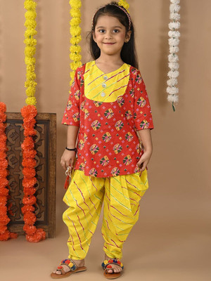 Sangria Girls Festive & Party Kurta and Dhoti Pant Set(Red Pack of 1)